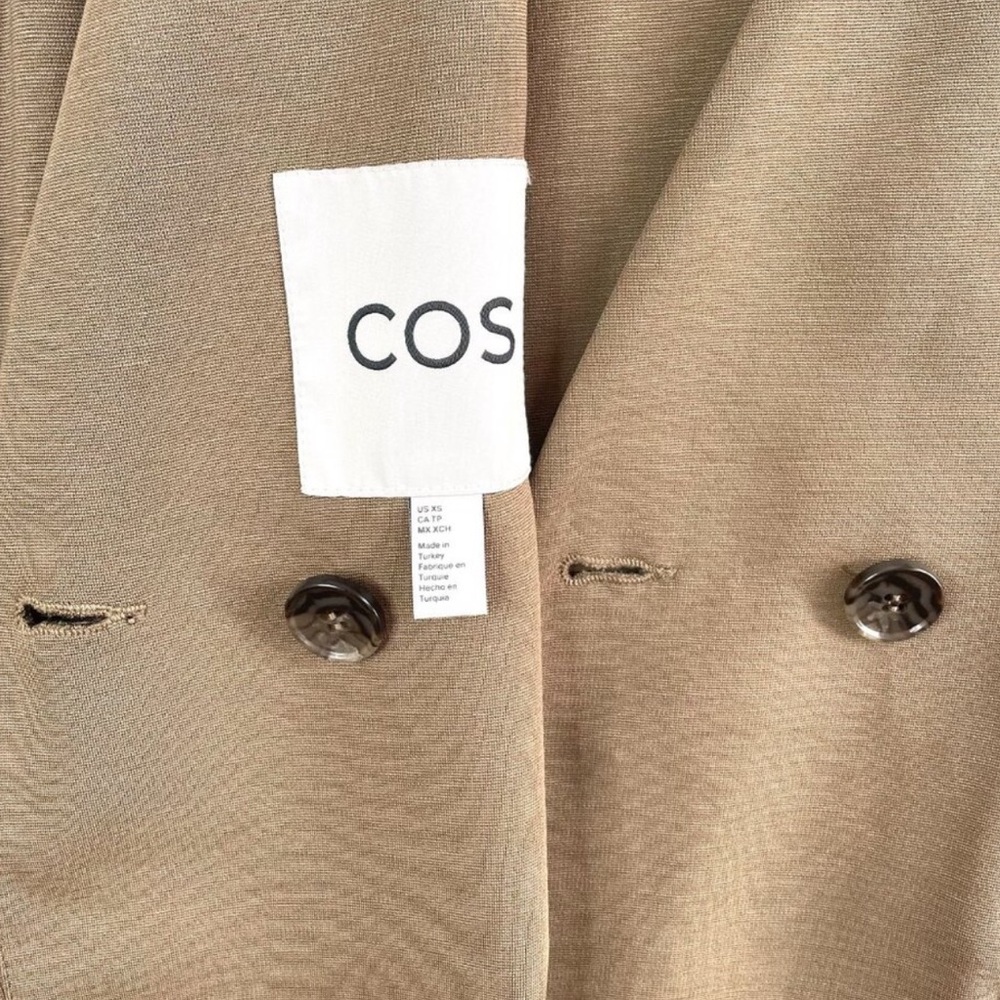 COS Jacket Womens XS Taupe/Brown Oversized Lined Jersey Blazer Collarless - Picture 2 of 7